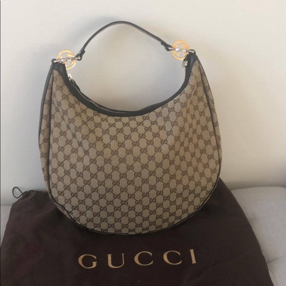 GUCCI GG TWINS CANVAS HOBO BAG - Picture 1 of 8